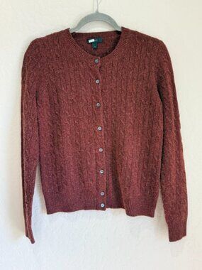 J.Crew Cambridge Wool Blend Cable Knit Cardigan Sweater Rust Brown S